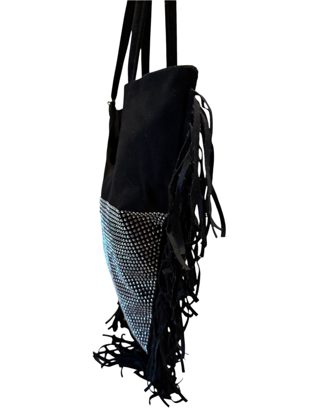 Fringe and Rhinestone Decor Triangle Shoulder Tote Bag. - Picture 4 of 8